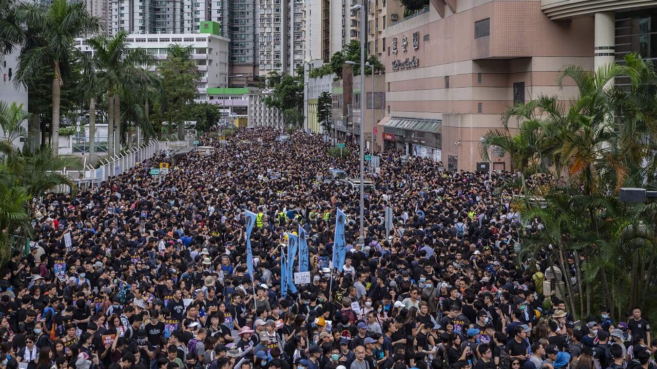 Anti-extradition bill protesters on Sunday.