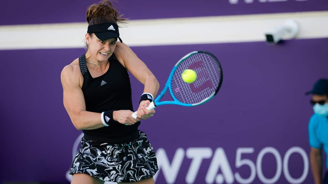 Maria Sakkari of Greece in action