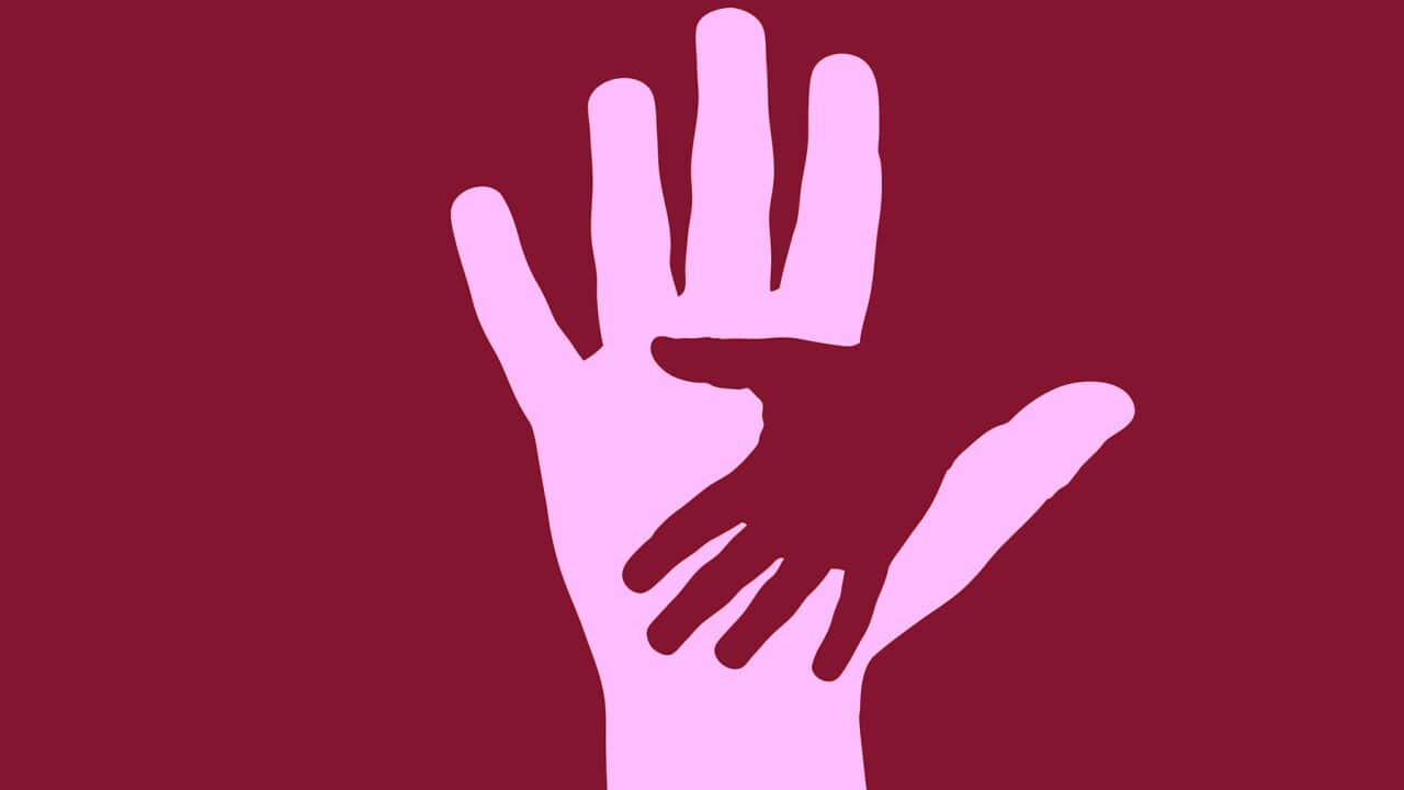 illustration of child's hand placed in adults hand