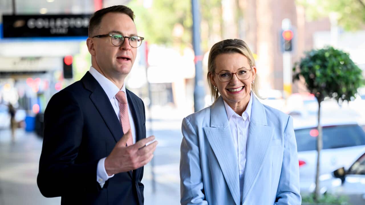 A man and woman smiling on the side of a street.