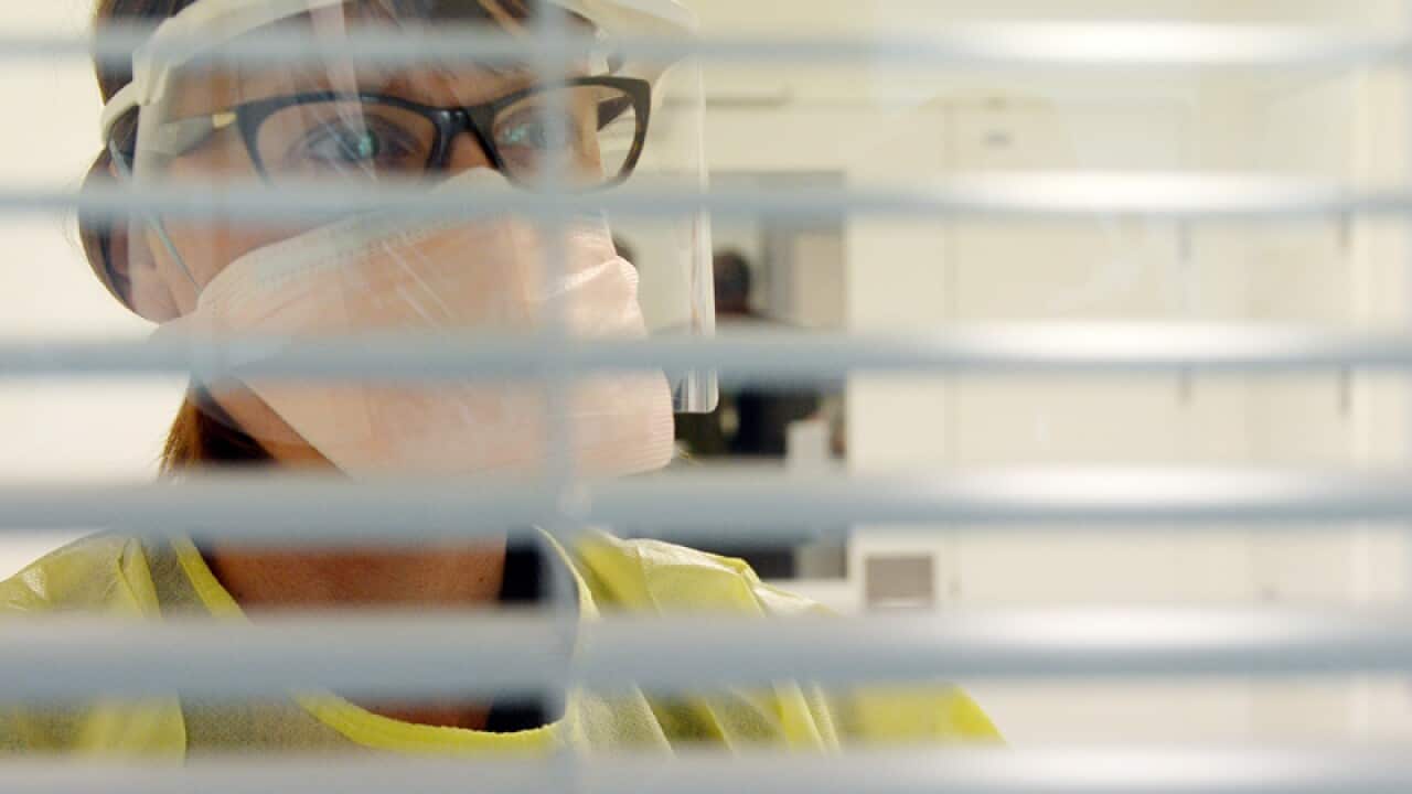 A nurse in protective gear at the Royal Brisbane Hospital