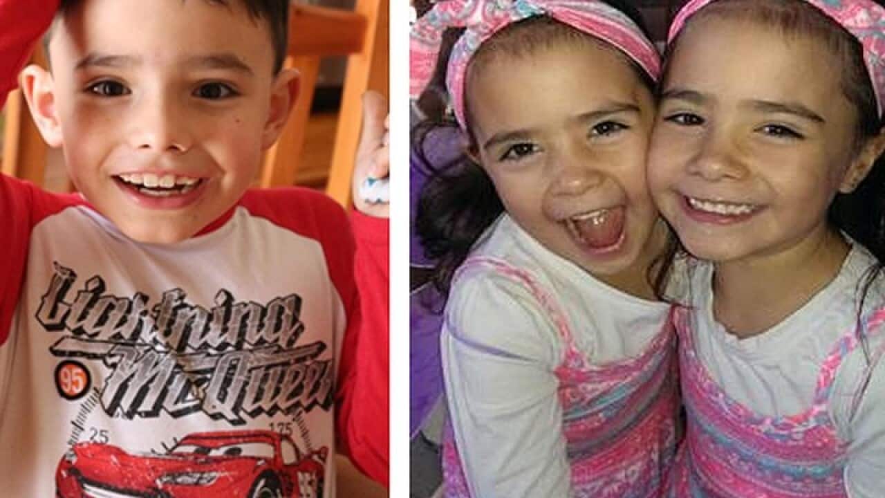 A six-year-old boy and twin five-year-old girls