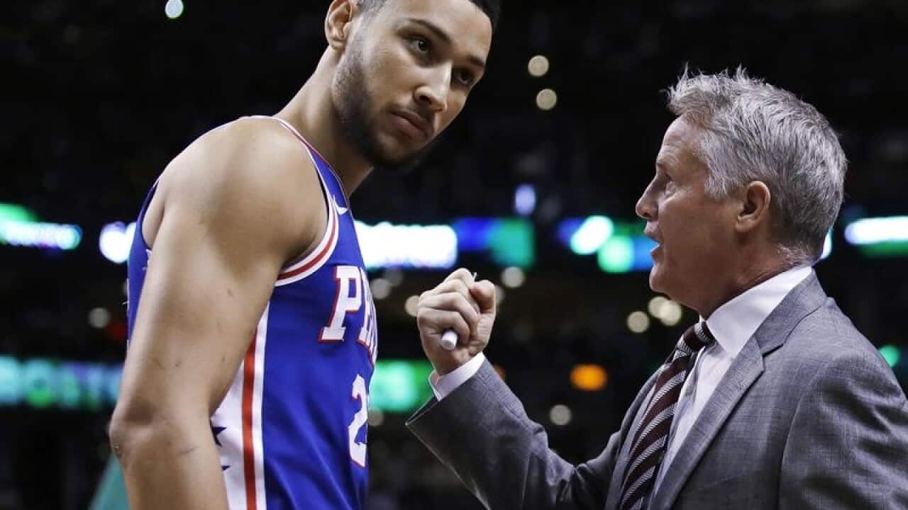 Ben Simmons and coach Brett Brown