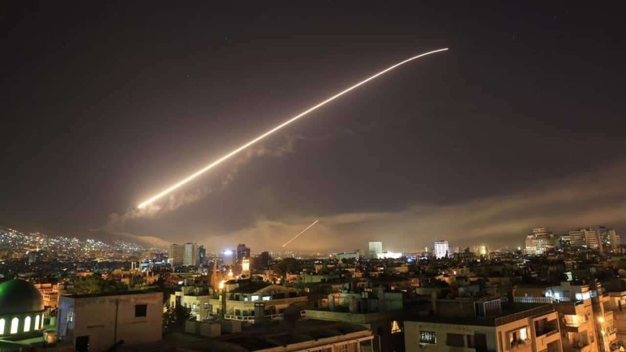 US air strikes on Syria lit up the Damascus sky.