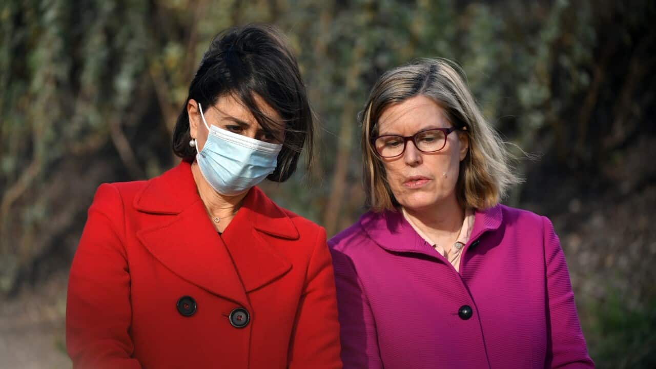 NSW Premier Gladys Berejiklian and NSW Chief Health Officer Dr Kerry Chant speak to the media during a press conference in Sydney, Saturday, June 26, 2021