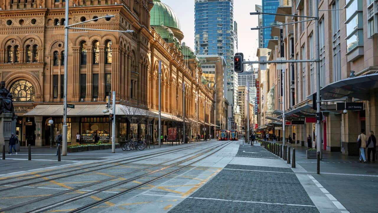 Sydney CBD's deserted streets during lockdown (Getty)