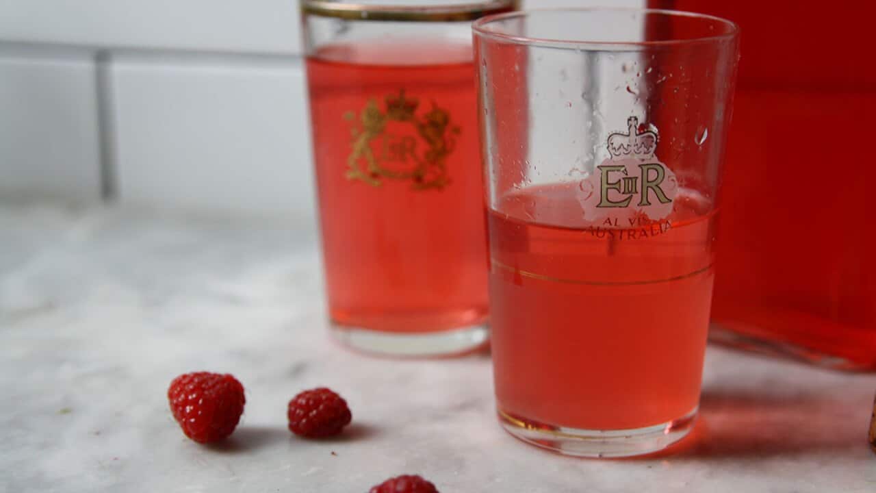 Bright red drinks (raspberry cordial)