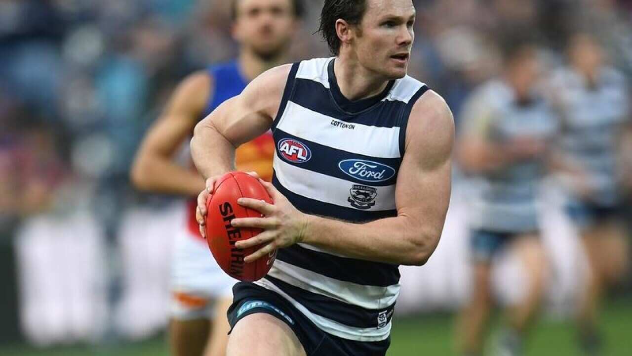 Patrick Dangerfield of the Cats is seen in action
