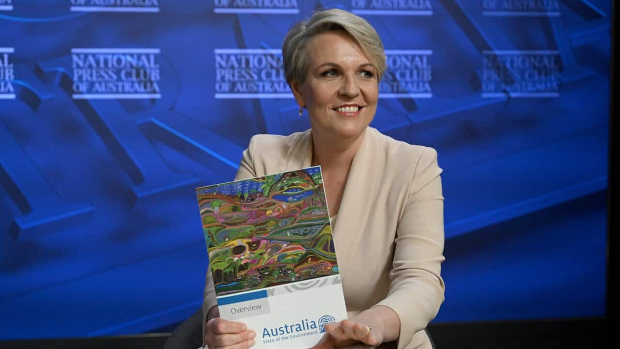 Minister for the Environment and Water Tanya Plibersek with the State of the Environment report at the National Press Club