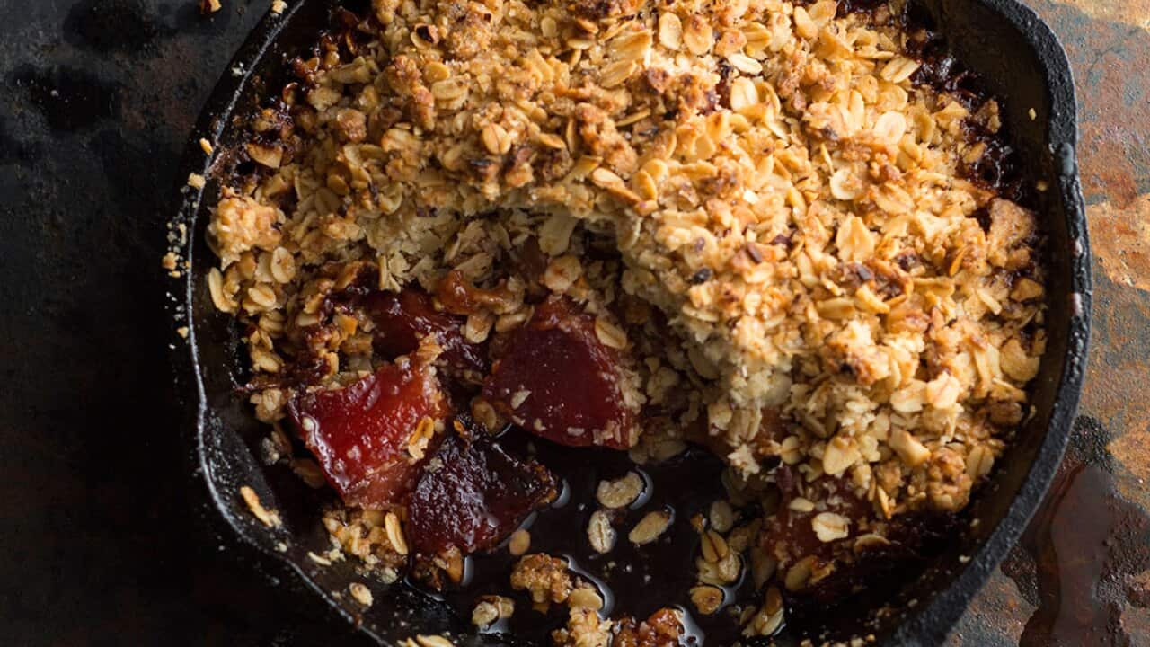 Quince, hazelnut and oat crumble