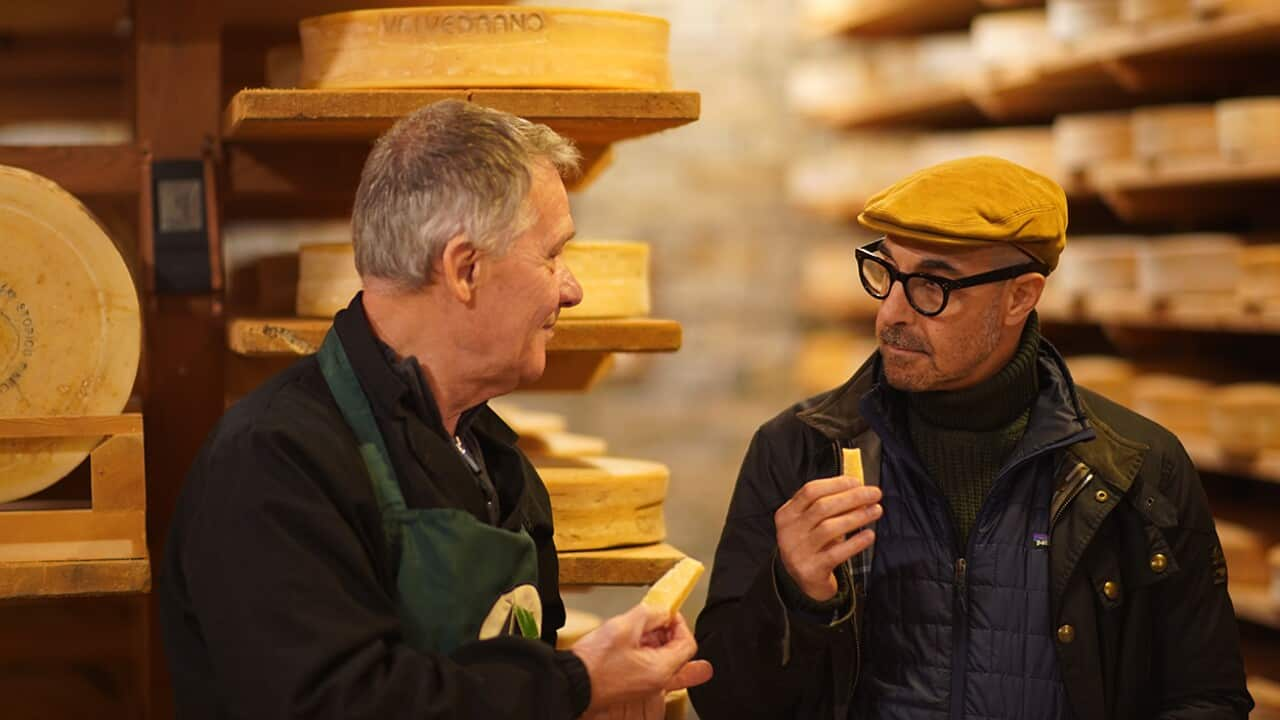 Stanley Tucci meets Paolo Ciapparelli, an alpine cheesemaker. 