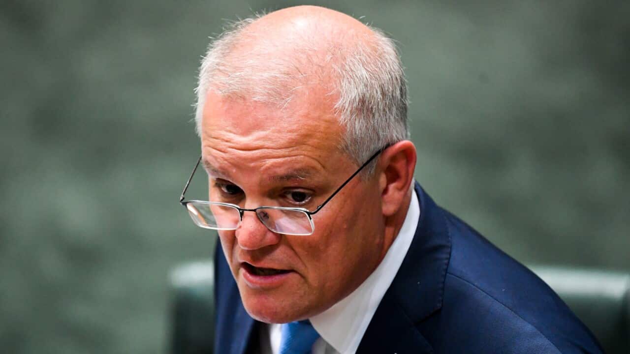 Australian Prime Minister Scott Morrison speaks during House of Representatives Question Time at Parliament House in Canberra, Tuesday, March 29, 2022