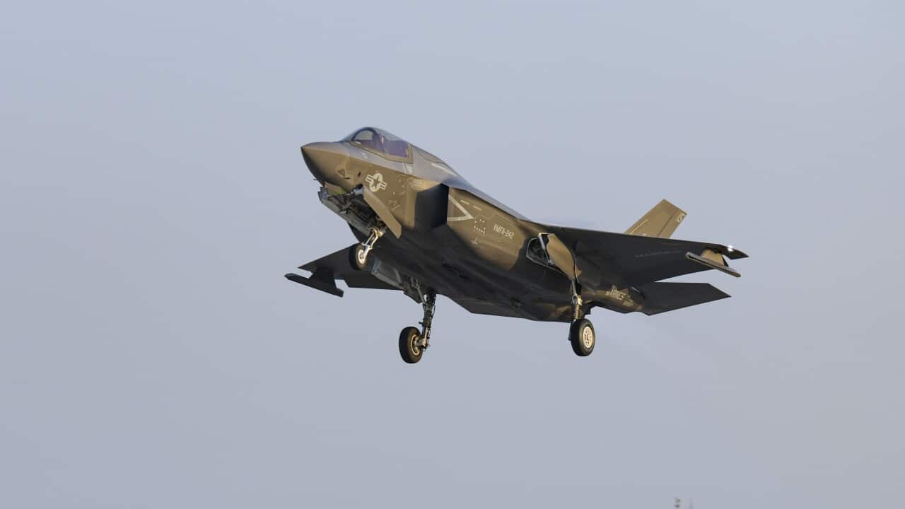 A US Air Force F-35B fighter jet takes off during a joint aerial drills called Vigilant Storm