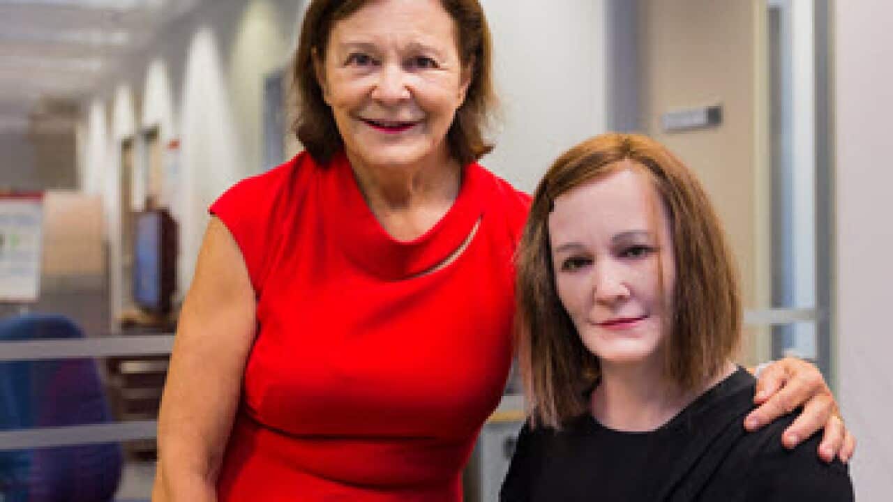 Professor Nadia Thalmann and her robot, Nadine.