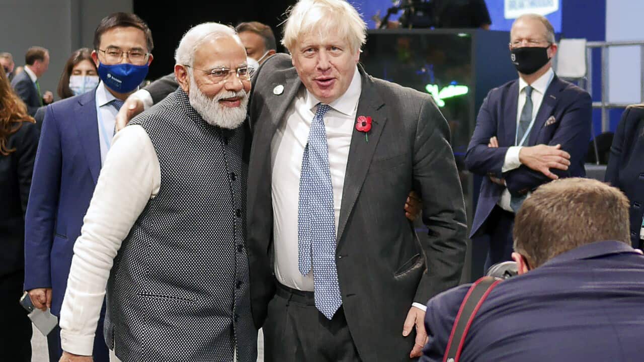 Minister Narenda Modi (L) and the UK's Prime Minister Boris Johnson