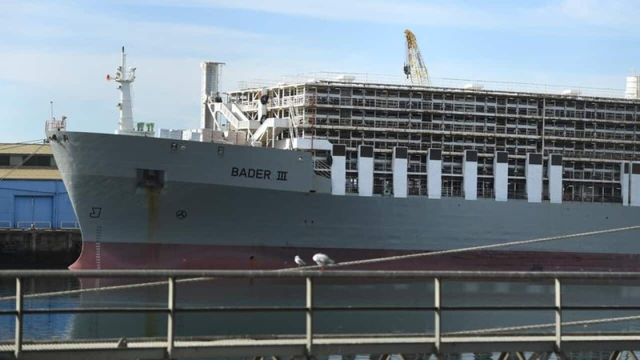 This is a file image of livestock transport ship, Bader lll.