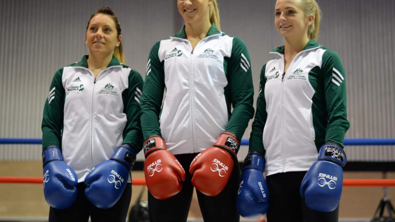 (L-R) boxers Shelley Watts, Kaye Scott and Kristy Harris
