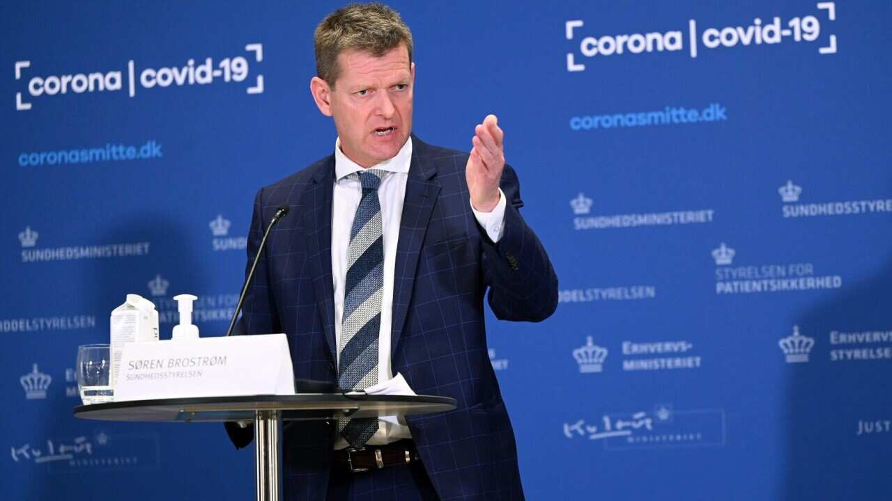 Soeren Brostroem, Director of Denmark's Board of Health, at a press briefing in Copenhagen