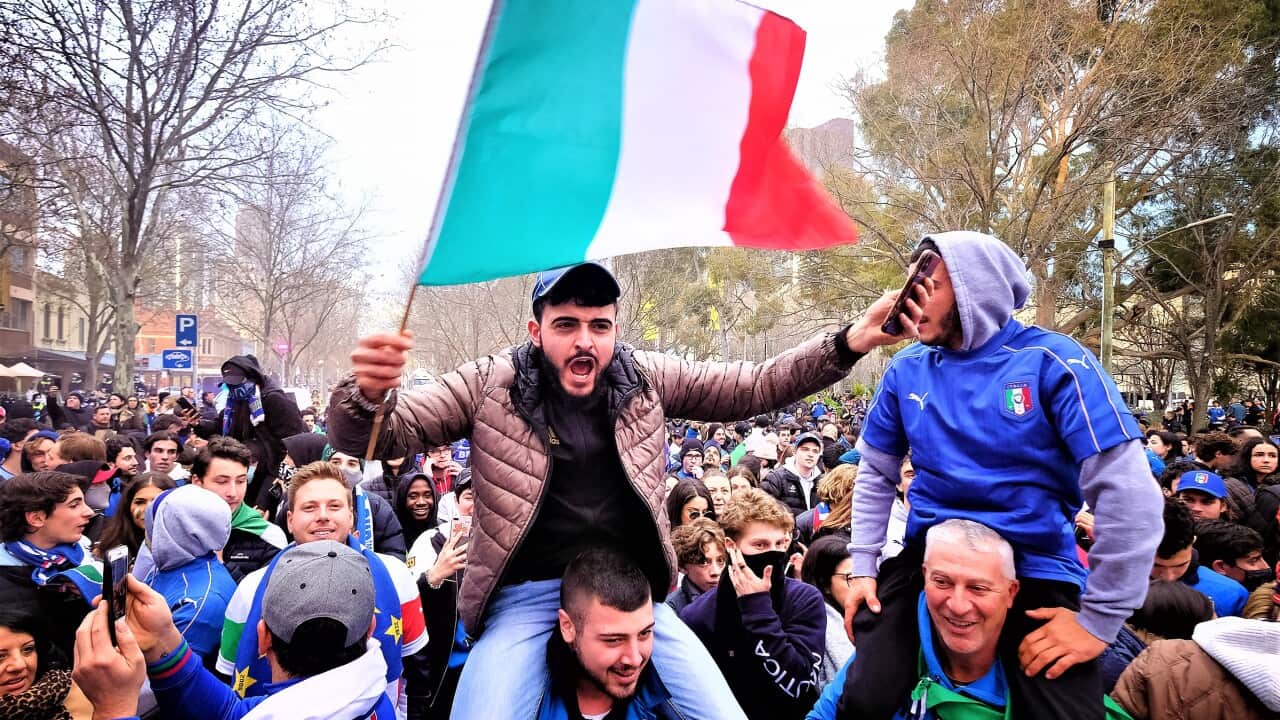 Italian fans celebrate following the Euro 2020 Final in Melbourne, on Monday July 12, 2021.