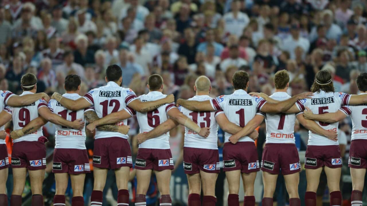 Manly Sea Eagles players line up