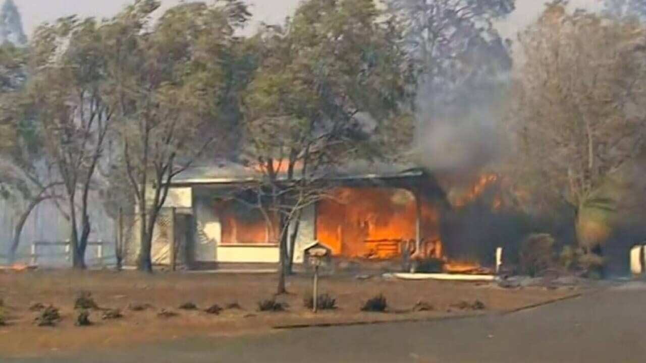 Fire tears through a property at Grafton in the Northern Rivers region of New South Wales.