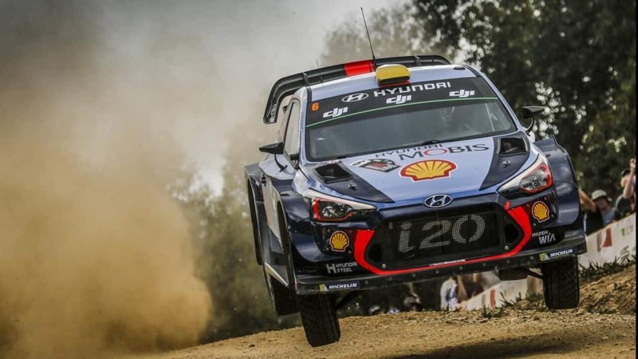Andreas Mikkelsen of Norway during the Kennards Hire Rally Australia.