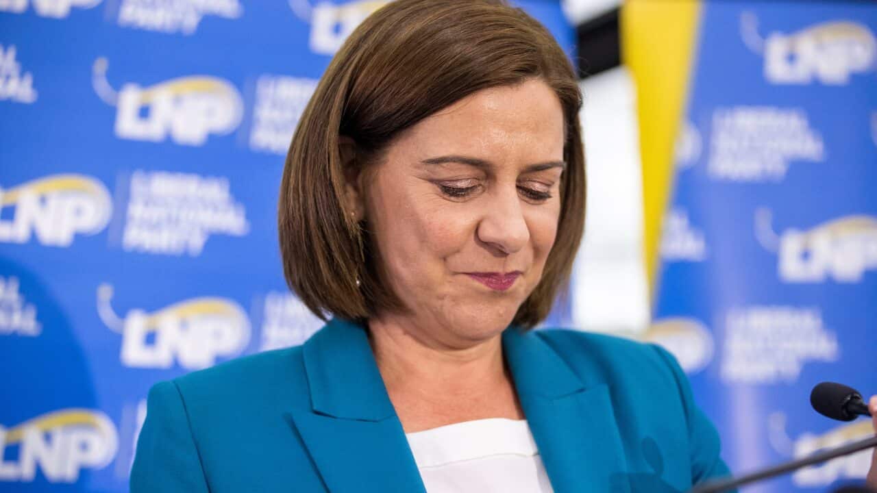 LNP leader Deb Frecklington concedes defeat during the LNP election night reception in Brisbane, Saturday, October 31, 2020. (AAP Image/Glenn Hunt) NO ARCHIVING