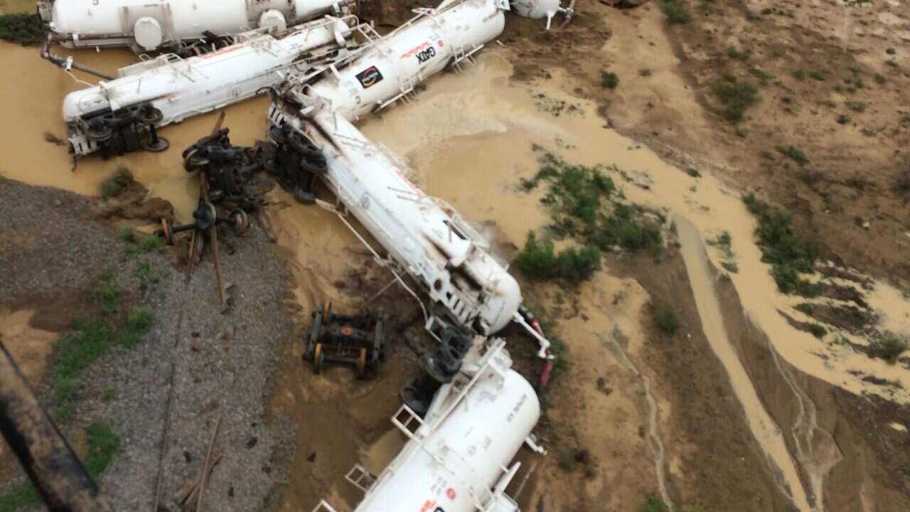The scene of a derailment of a freight train at Julia Creek.  
