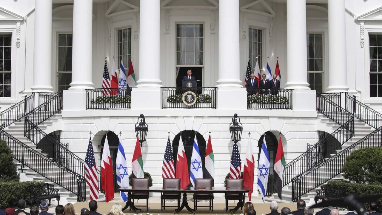 President Donald J. Trump speaks during the Abraham Accords Signing Ceremony at the White House on Tuesday, Sep. 15, 2020 in Washington, DC. (Photo by? Oliver Contreras/SIPA USA)