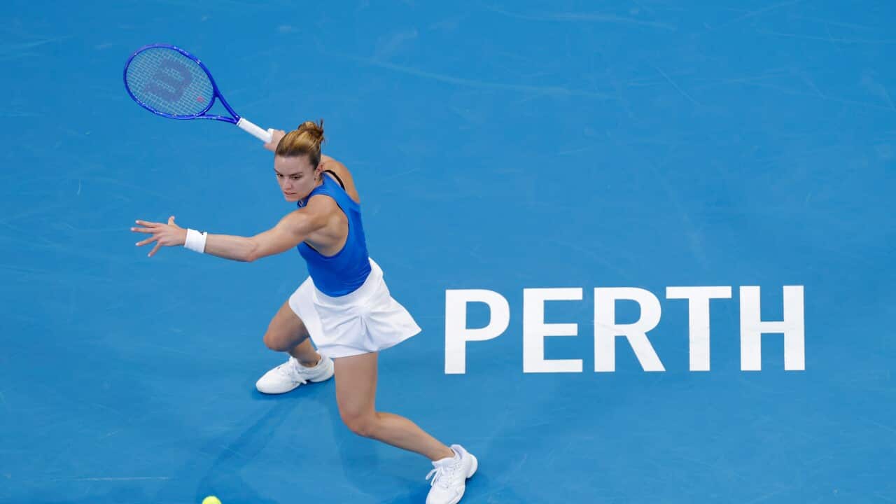 Maria Sakkari of Greece in action / AAP Image/Richard Wainwright