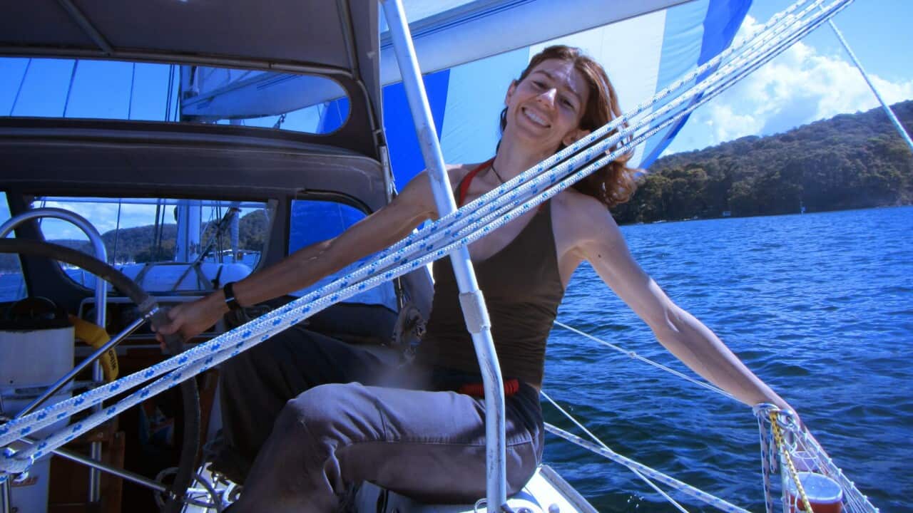 Orsola De Marco on a boat in Pittwater in 2020