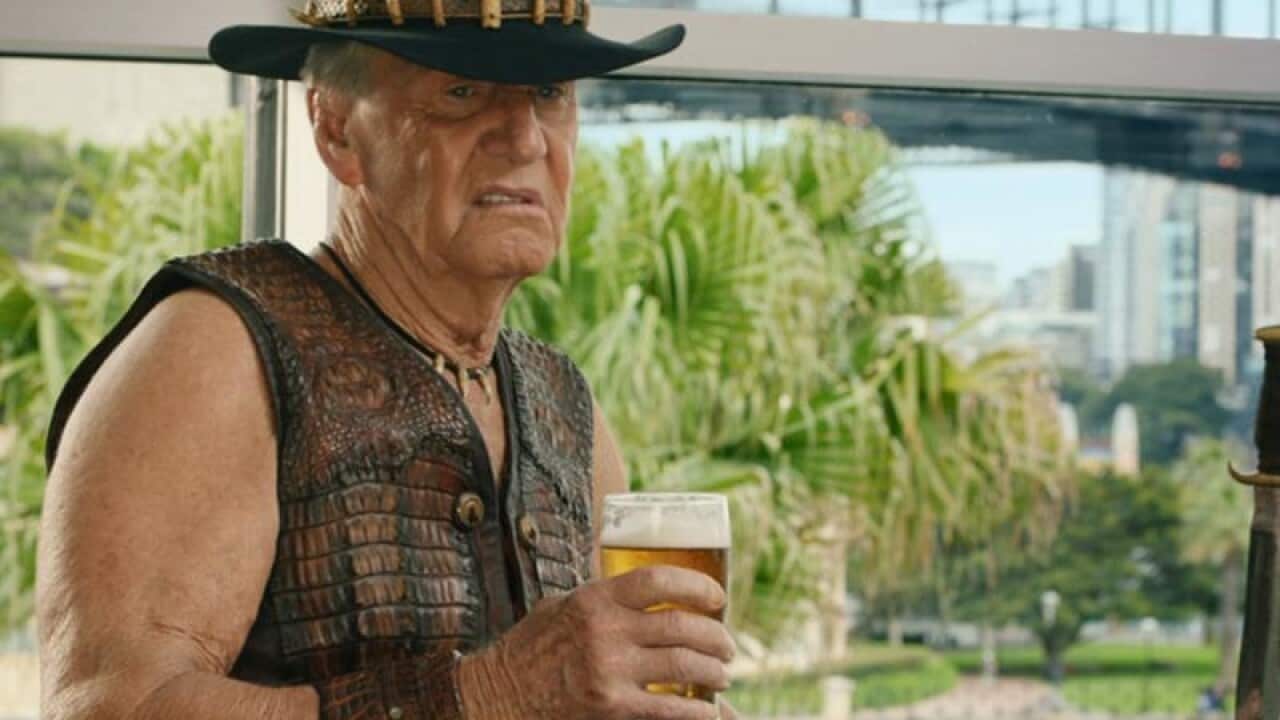 Paul Hogan starring in a Crocodile Dundee inspired TV commercial