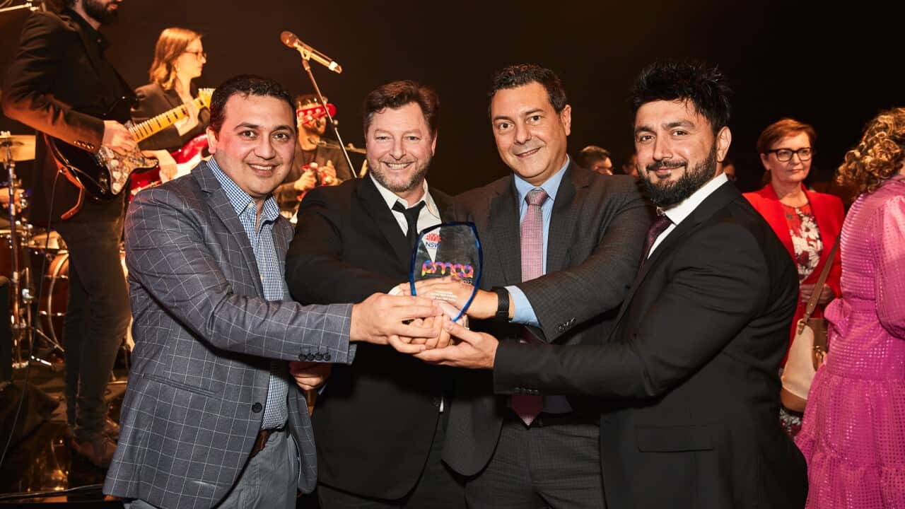 SBS Dari and Pashto producer Mujeeb Muneeb, SBS Program Manager Andrew Bolton, SBS Head of Language Content Davide Schiappapietra and SBS Pashto Executive Producer Abdullah Alikhil.