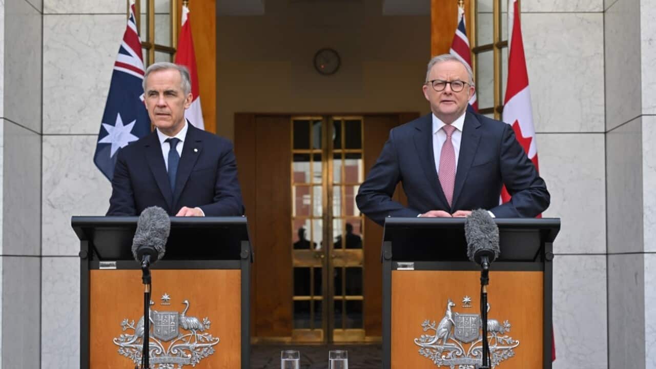 Canada’s Prime Minister Mark Carney (left) with Australian counterpart Anthony Albanese in Canberra (AAP).jpg