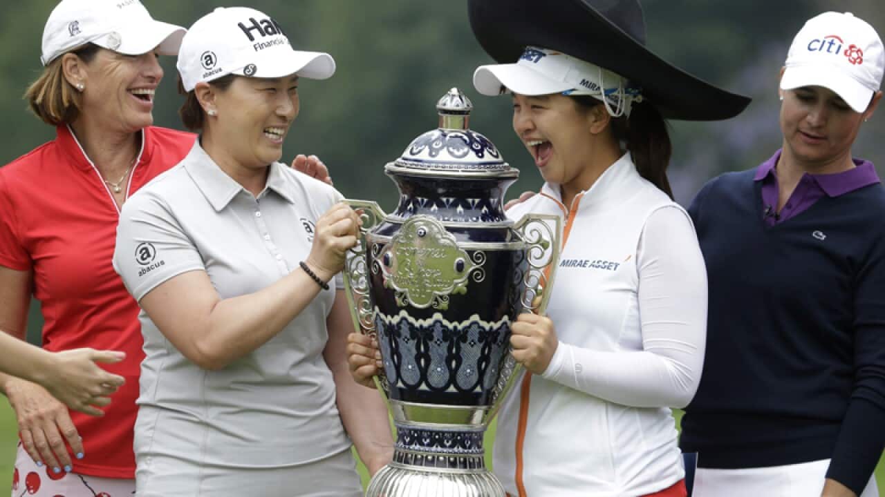 Tournament winner Sei Young Kim of South Korea (R)