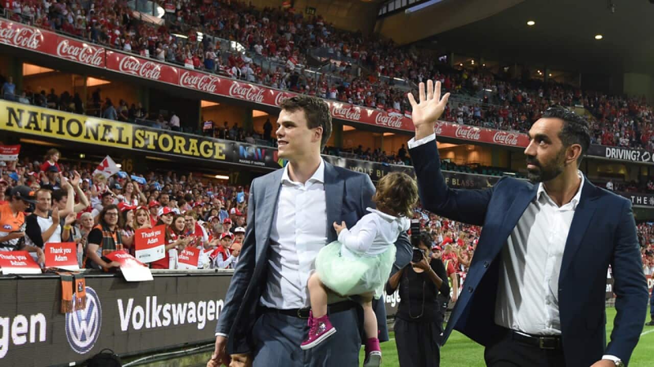 Former Sydney Swans players Mike Pyke and Adam Goodes