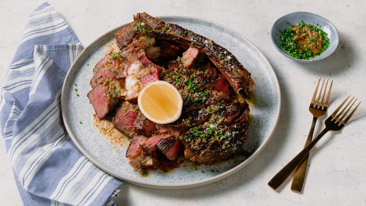 BBQ tomahawk with bagna càuda butter