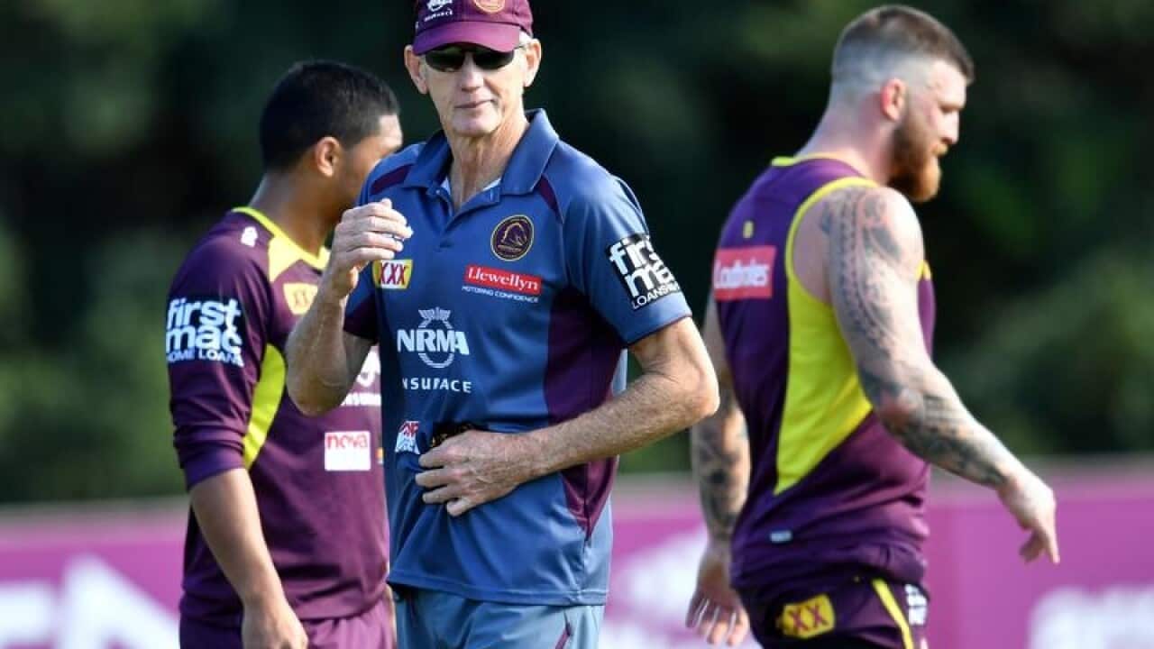 Wayne Bennett at a training session for the Broncos