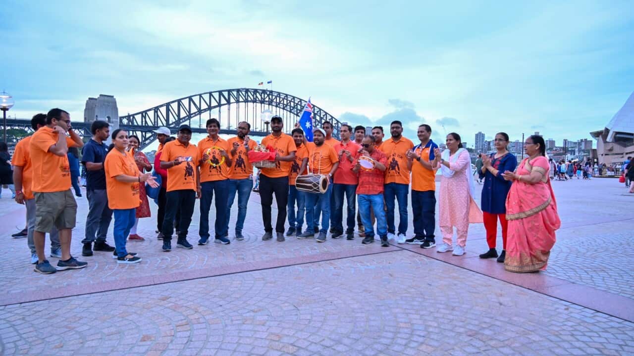 Hindu devotees gathered outside the iconic Sydney Opera House.
