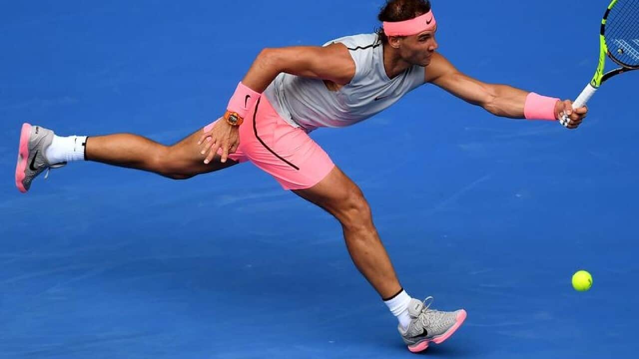 Rafael Nadal of Spain in action against Diego Schwartzman.