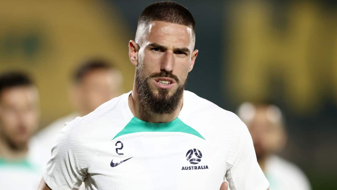 Milos Degenek during a Socceroos training session