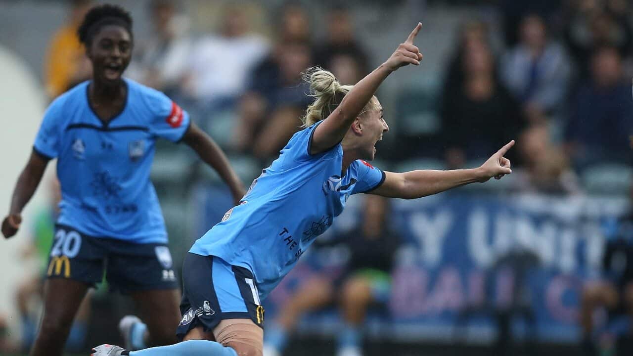 Remy Siemsen celebrates a goal for Sydney FC