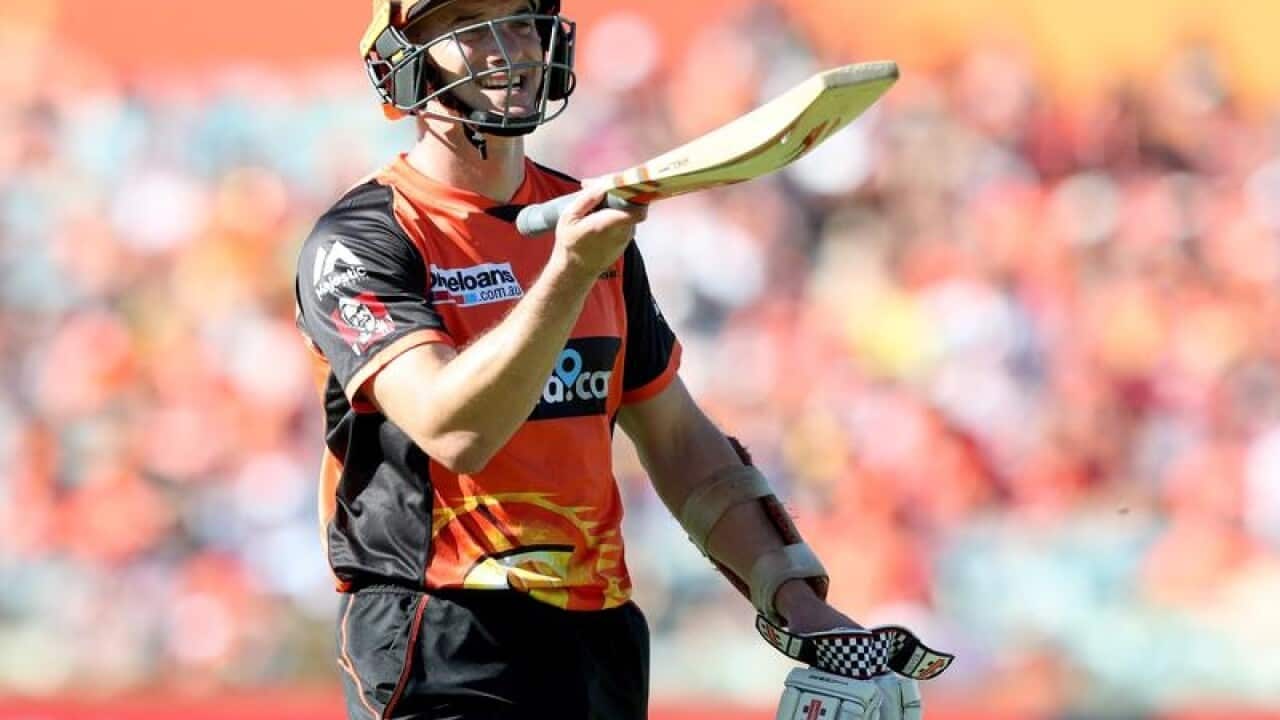Michael Klinger of the Scorchers leaves the field