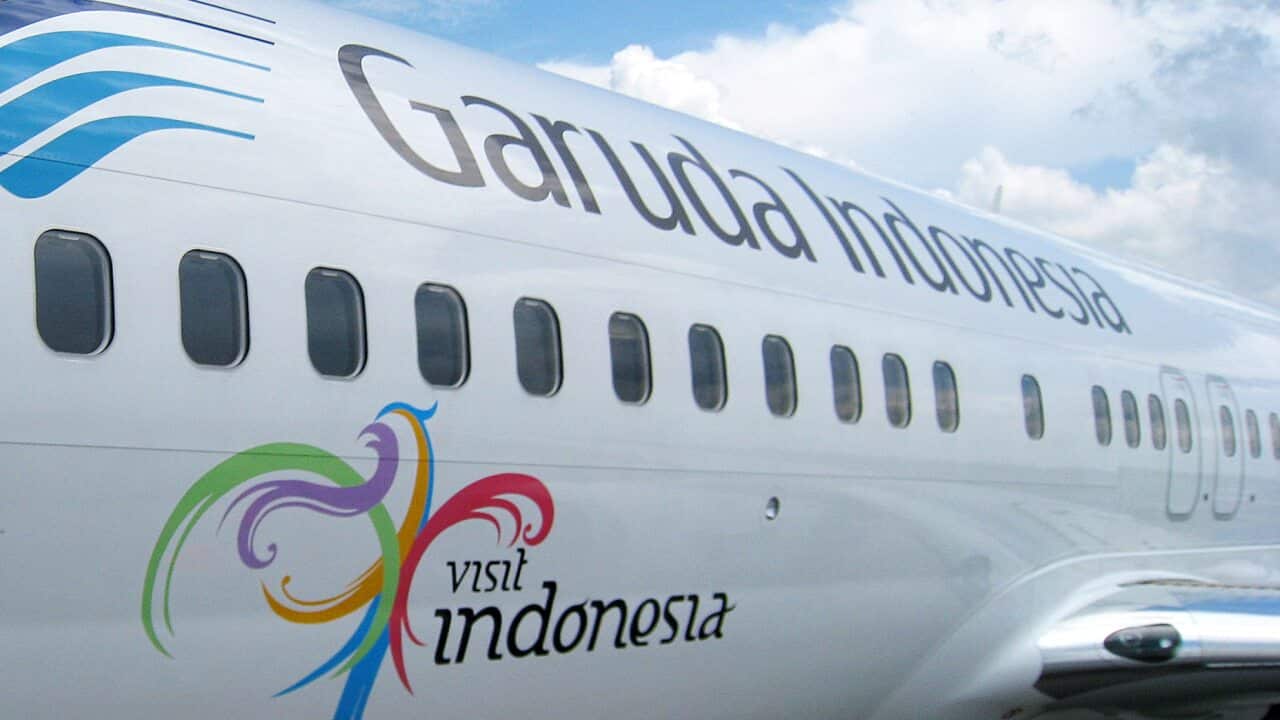 Garuda Indonesia airplane with Visit Indonesia logo