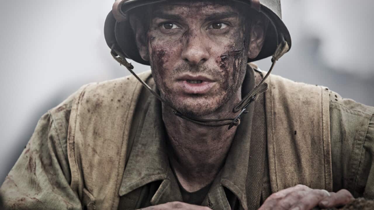 Andrew Garfield in a scene from Hacksaw Ridge