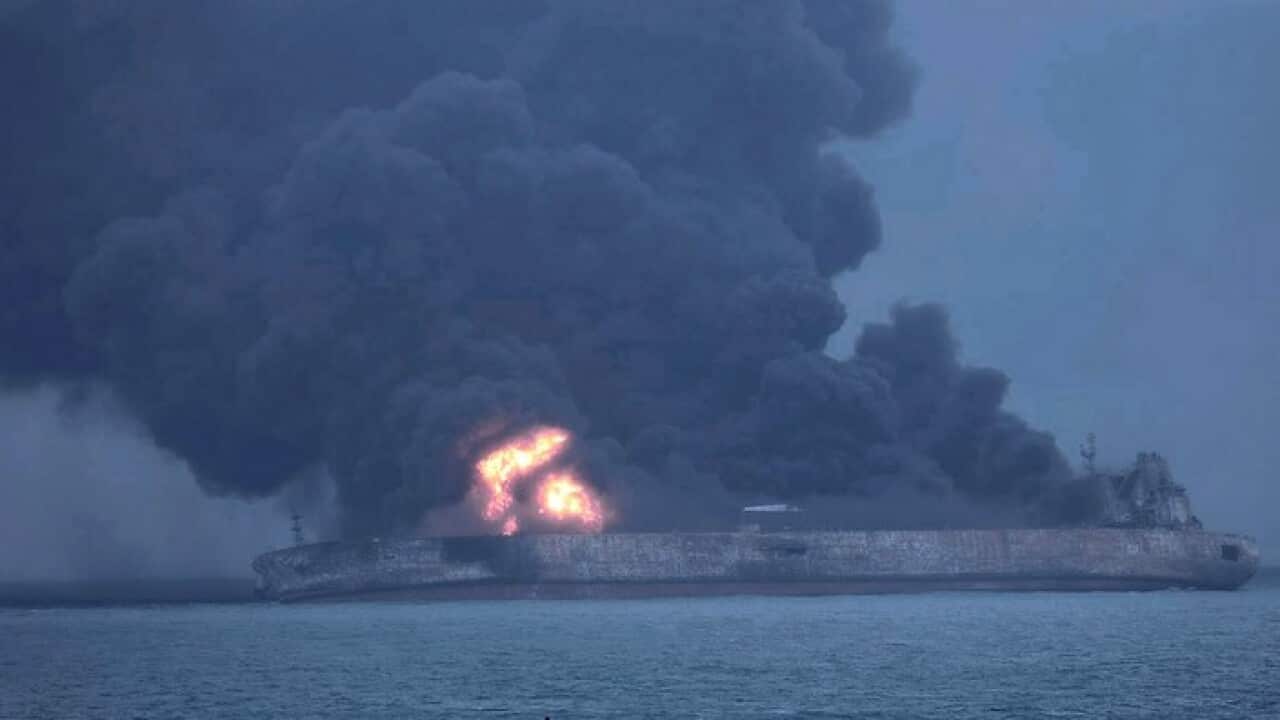 Burning tanker