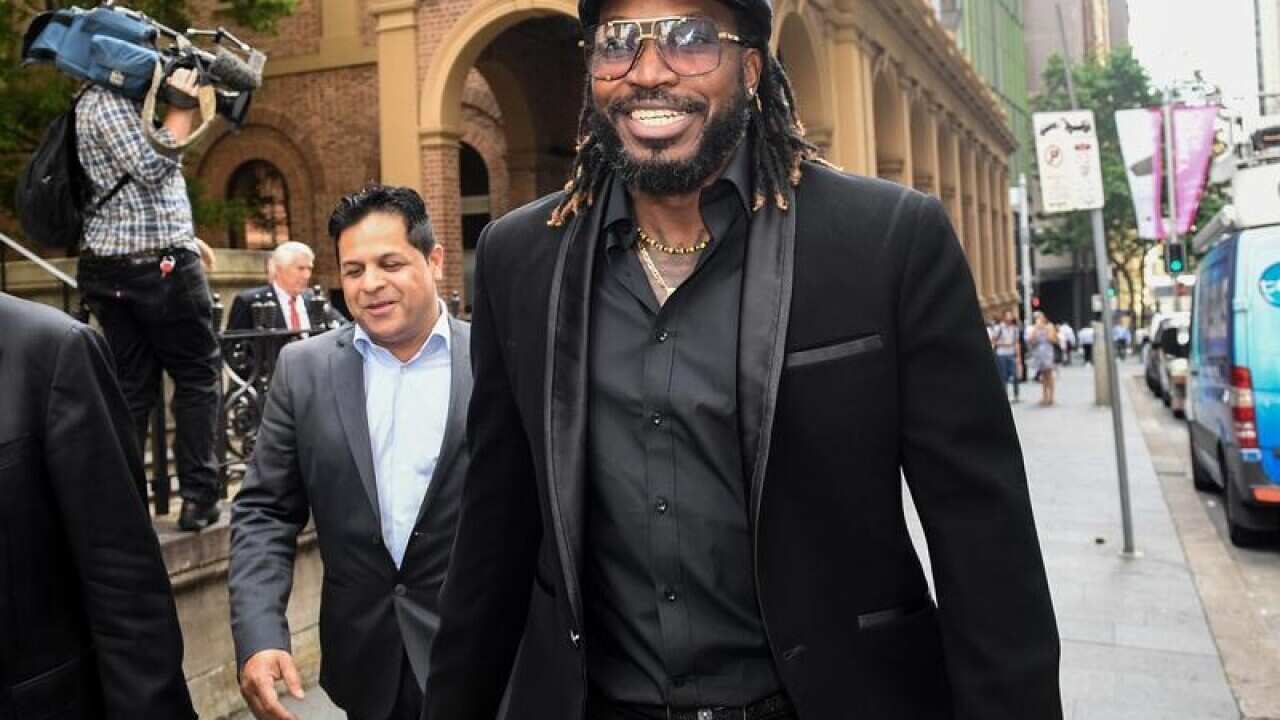West Indies' Cricket player Chris Gayle leaving the King street Courts