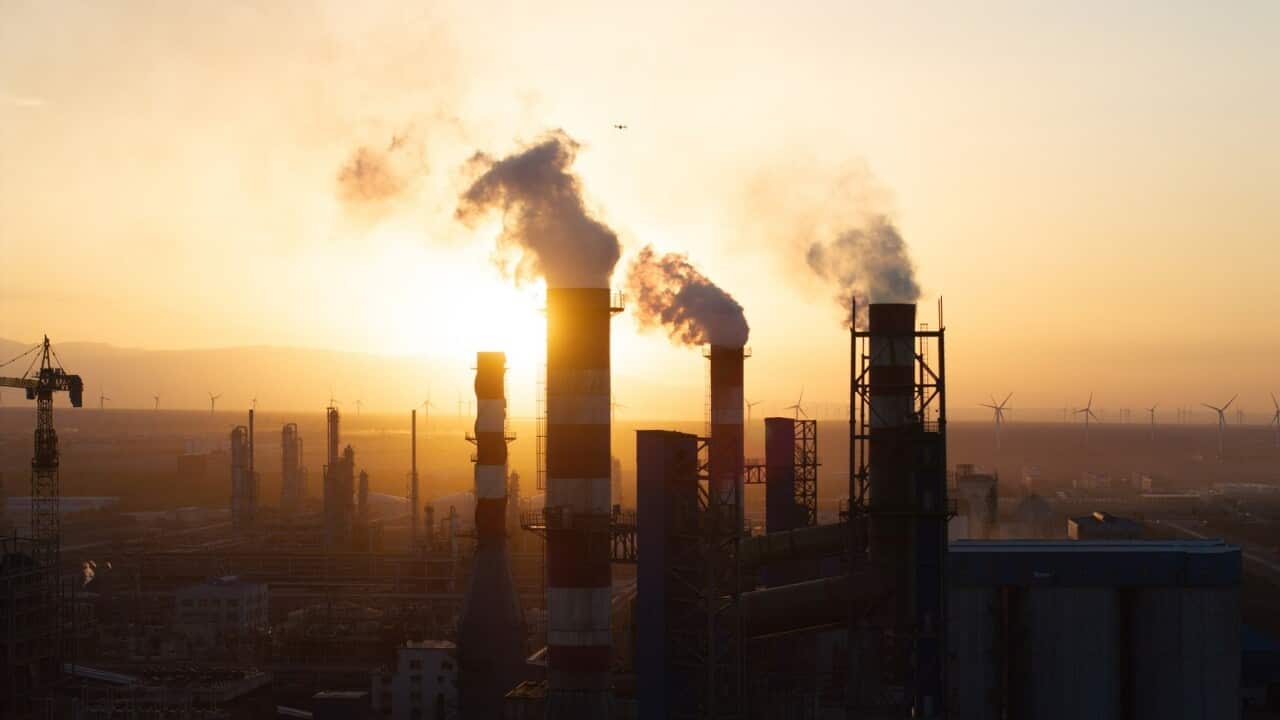 The chimney of the chemical plant is smoking