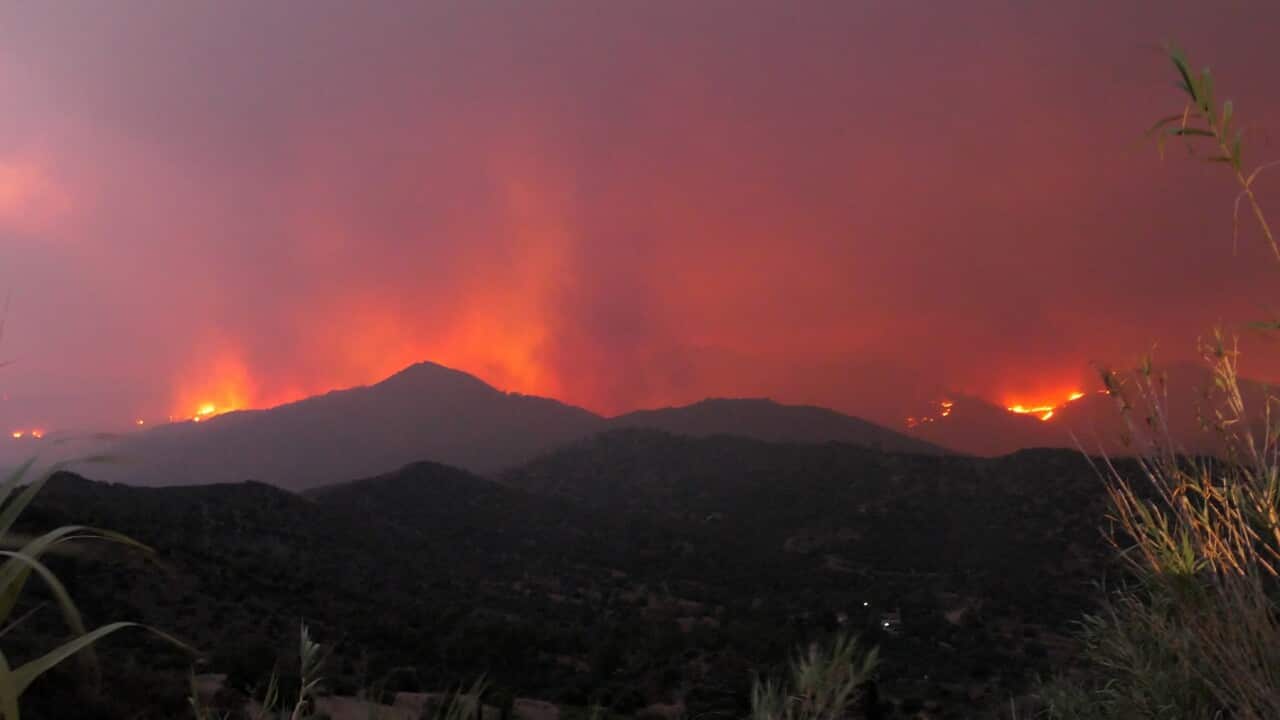 A view of the huge fire on a mountain in Larnaca region, Cyprus