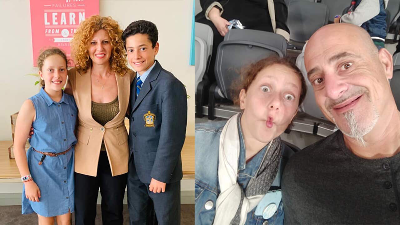 Veronique Sakr with her mother Bridget and brother Michael (L), with her father Bob (R)